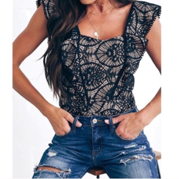 Tea n Cup Tops - Tea & Cup • NWT • Black • Lace • Bodysuit